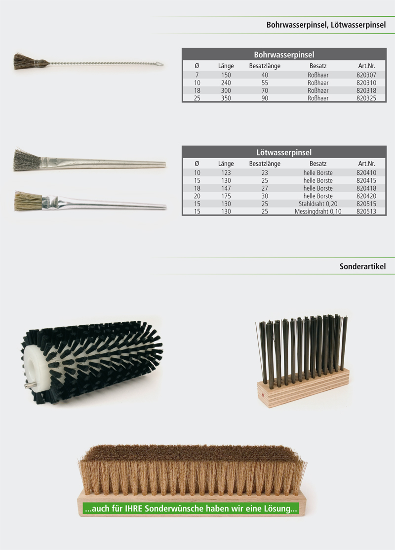 Bohrwasserpinsel, Lötwasserpinsel, Sonderartikel