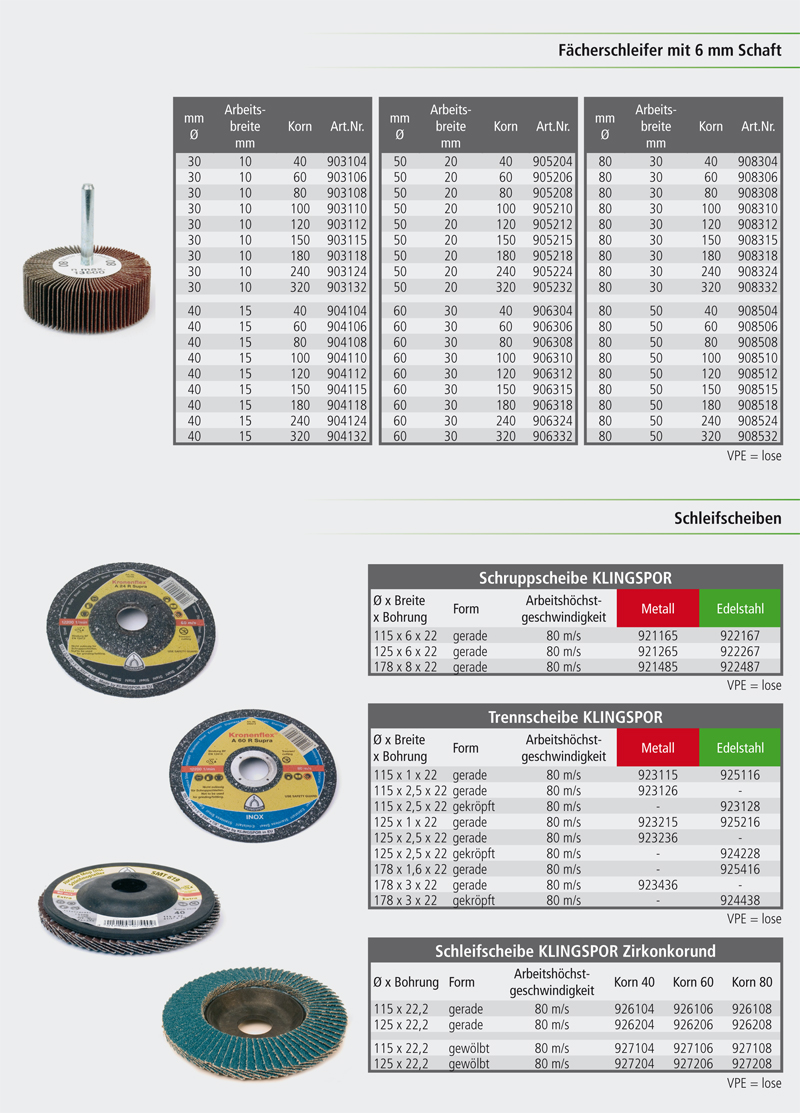 Fächerschleifer mit 6mm Schaft, Schleifscheiben